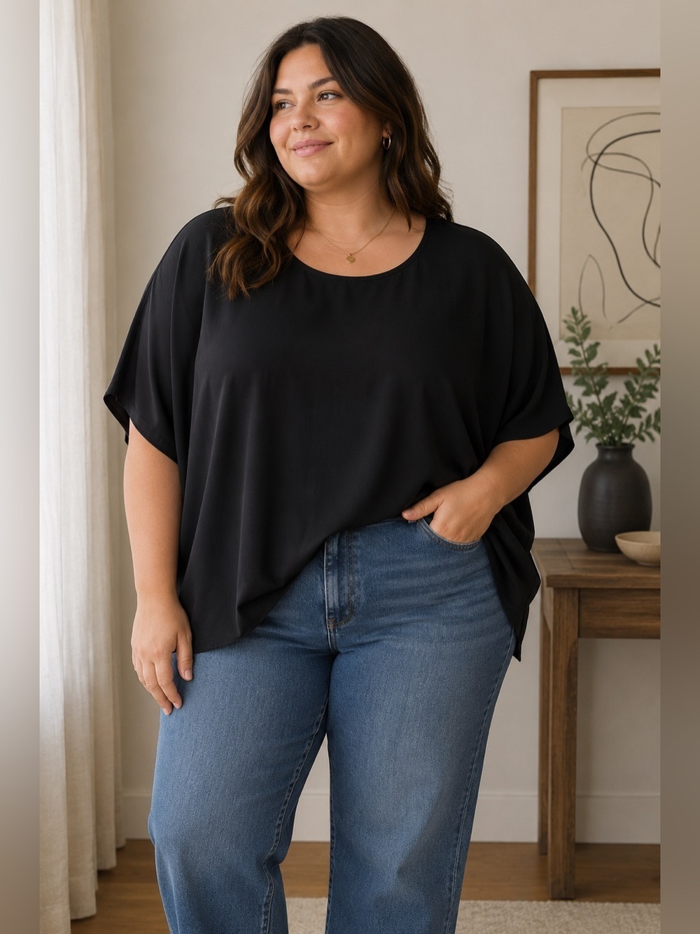 Ingenuity Plus Vintage Black Oversized Dolman Sleeve Blouse T-Shirt Women’s 3X